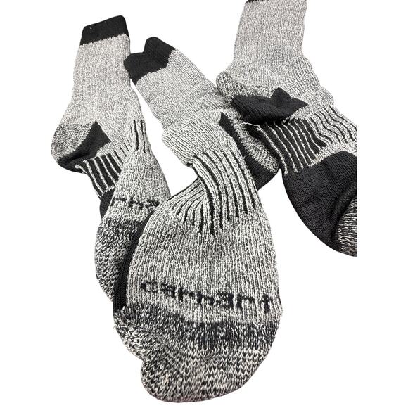🧦 Carhartt Gray Black Work Crew Socks 2 Pair Lot Boot Hiking Durable Cushion - Picture 2 of 6